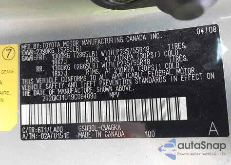 2009 Lexus Rx 350 из США, поврежденный, VIN 2T2GK31U19C064090